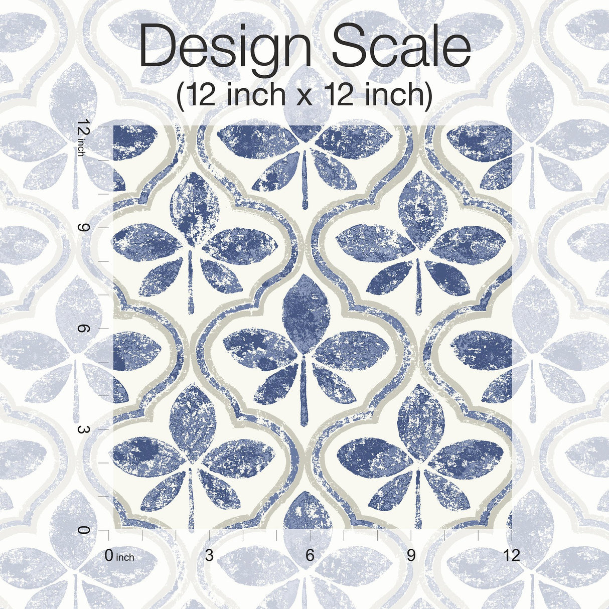 Sevilla Cobalt Geometric Ogee Leaf Prepasted Wallpaper - York GO8273