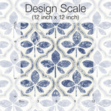 Sevilla Cobalt Geometric Ogee Leaf Prepasted Wallpaper - York GO8273