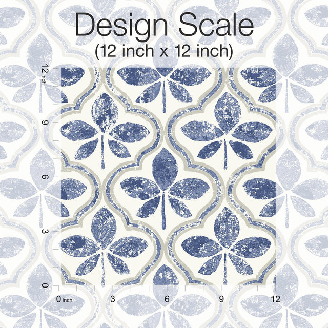 Sevilla Cobalt Geometric Ogee Leaf Prepasted Wallpaper - York GO8273