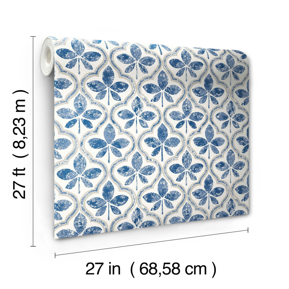 Sevilla Cobalt Geometric Ogee Leaf Prepasted Wallpaper - York GO8273