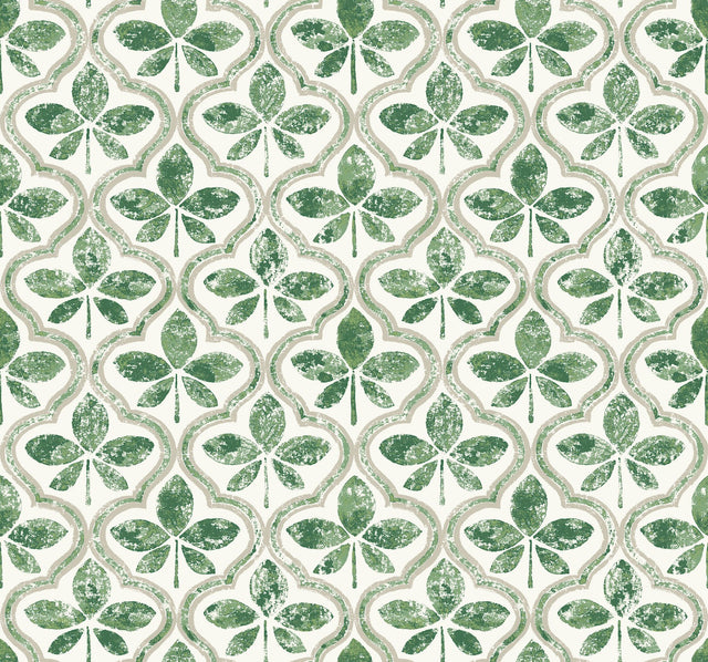 Sevilla Clover Geometric Ogee Leaf Prepasted Wallpaper - York GO8274