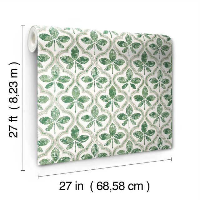 Sevilla Clover Geometric Ogee Leaf Prepasted Wallpaper - York GO8274