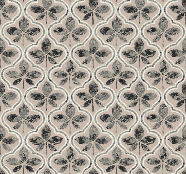 Sevilla Onyx Geometric Ogee Leaf Prepasted Wallpaper - York GO8275