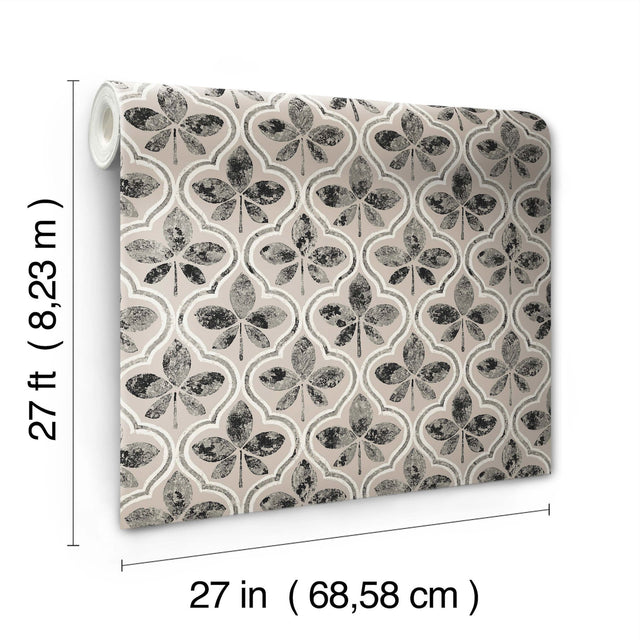 Sevilla Onyx Geometric Ogee Leaf Prepasted Wallpaper - York GO8275