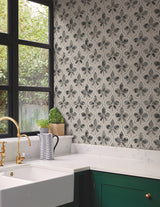 Sevilla Onyx Geometric Ogee Leaf Prepasted Wallpaper - York GO8275