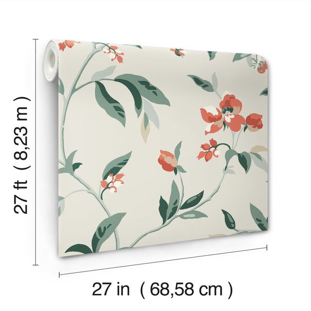 Springtime Beige & Orange Wallpaper with Floral Bees & Butterflies Motif - York GO8284
