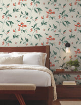Springtime Beige & Orange Wallpaper with Floral Bees & Butterflies Motif - York GO8284