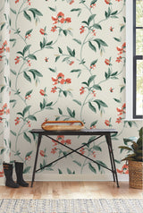 Springtime Beige & Orange Wallpaper with Floral Bees & Butterflies Motif - York GO8284