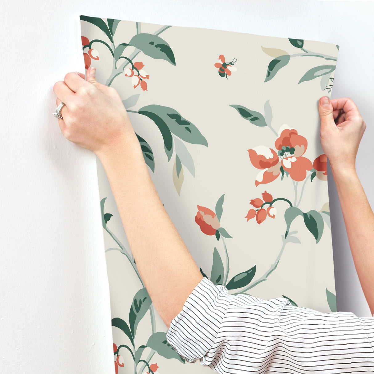 Springtime Beige & Orange Wallpaper with Floral Bees & Butterflies Motif - York GO8284