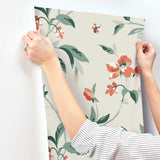 Springtime Beige & Orange Wallpaper with Floral Bees & Butterflies Motif - York GO8284