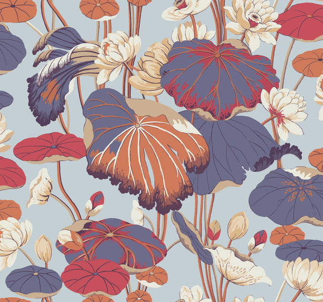 Lotus Pond Purple & Pink Wallpaper with Botanical Lotus Motif, Sure Strip Prepasted - York GO8291