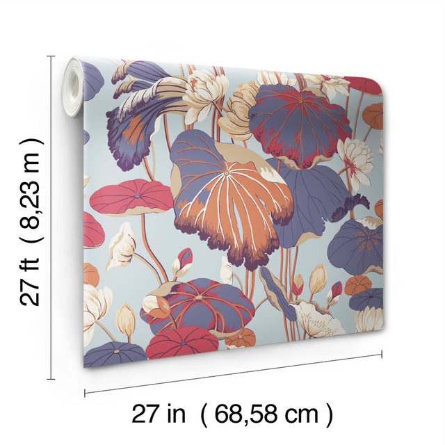 Lotus Pond Purple & Pink Wallpaper with Botanical Lotus Motif, Sure Strip Prepasted - York GO8291
