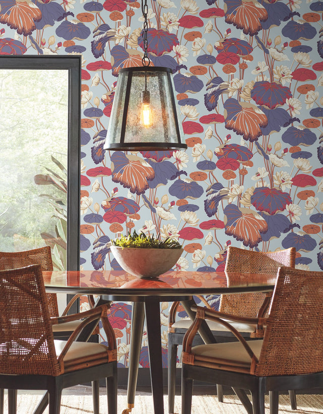 Lotus Pond Purple & Pink Wallpaper with Botanical Lotus Motif, Sure Strip Prepasted - York GO8291