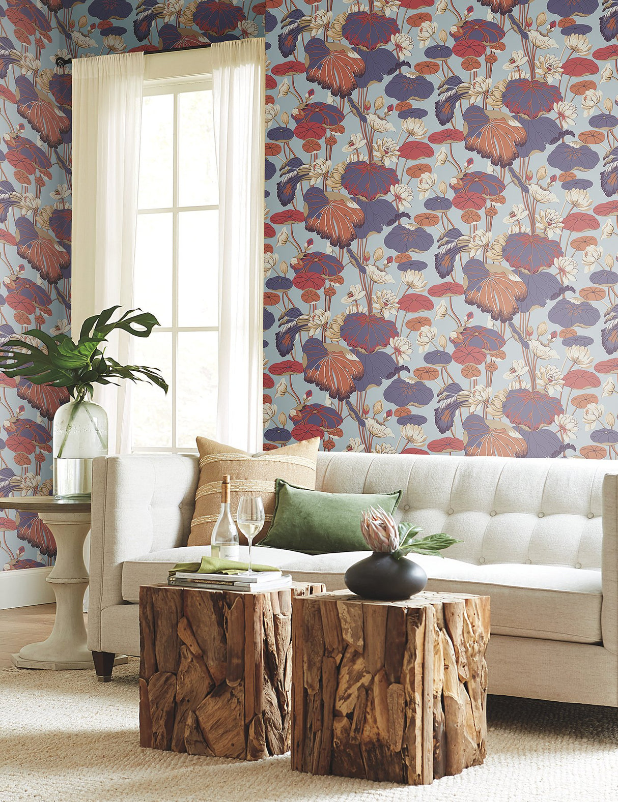 Lotus Pond Purple & Pink Wallpaper with Botanical Lotus Motif, Sure Strip Prepasted - York GO8291