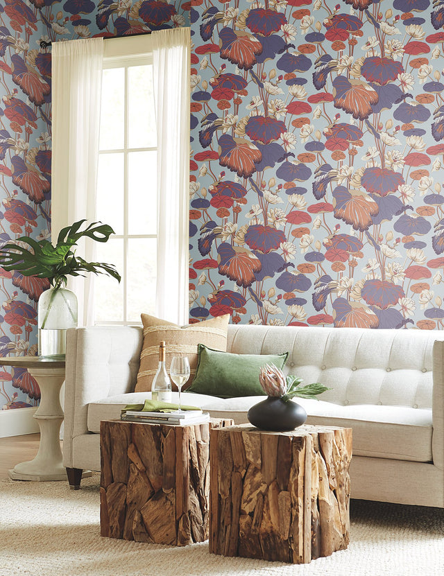 Lotus Pond Purple & Pink Wallpaper with Botanical Lotus Motif, Sure Strip Prepasted - York GO8291