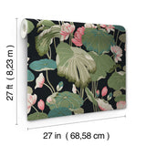 Lotus Pond Black & Pink Wallpaper with Botanical Lotus and Lily Pads Pattern - York GO8292