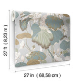 Lotus Pond Grey & Blue Wallpaper with Botanical Lotus Motif - York GO8294