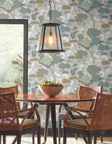 Lotus Pond Grey & Blue Wallpaper with Botanical Lotus Motif - York GO8294