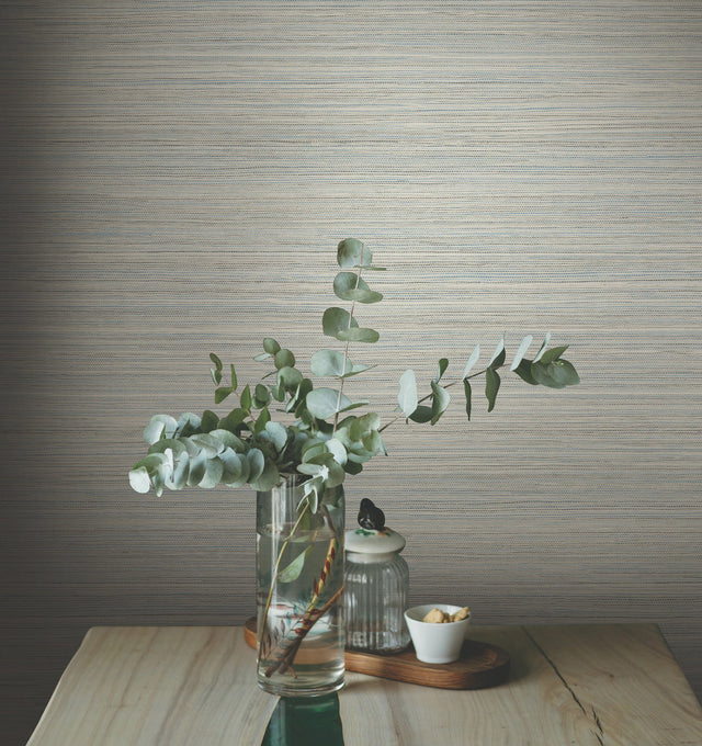Fountain Grass Blue Faux Grasscloth Prepasted Wallpaper - York GO8302