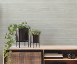 Fountain Grass Blue Faux Grasscloth Prepasted Wallpaper - York GO8302