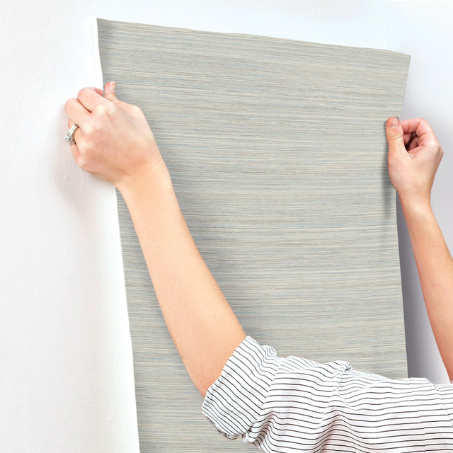 Fountain Grass Blue Faux Grasscloth Prepasted Wallpaper - York GO8302