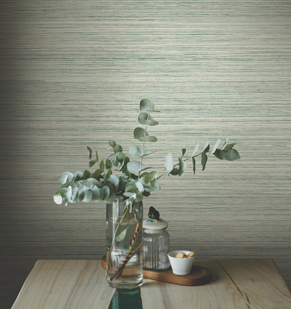Fountain Grass Jade Faux Grasscloth Textured Prepasted Wallpaper - York GO8303