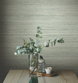 Fountain Grass Jade Faux Grasscloth Textured Prepasted Wallpaper - York GO8303