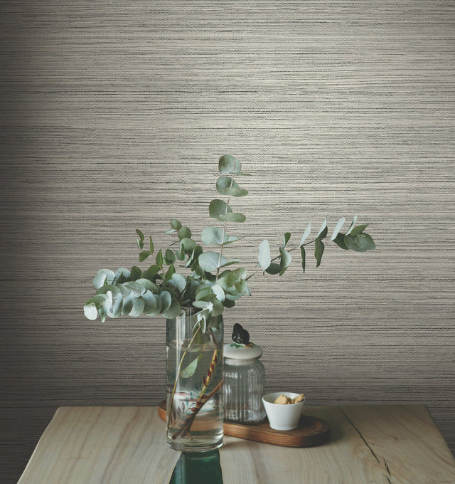 Fountain Grass Onyx Wallpaper with Faux Grasscloth Texture - York GO8304