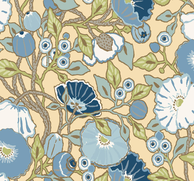 Vincent Poppies Sunflower Wallpaper with Floral Sure Strip Pattern - York GO8311