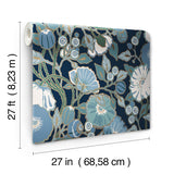 Poppies Black & Blue Metallic Wallpaper with Floral Sure Strip Design - York GO8312