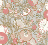 Poppies Grey & Pink Metallic Wallpaper with Floral Vine Motif, Sure Strip - York GO8314