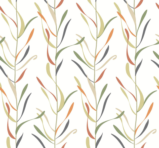 Chloe Vine Sienna Botanical Prepasted Wallpaper with Stylized Leaf Stripes - York GO8321