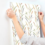 Chloe Vine Sienna Botanical Prepasted Wallpaper with Stylized Leaf Stripes - York GO8321