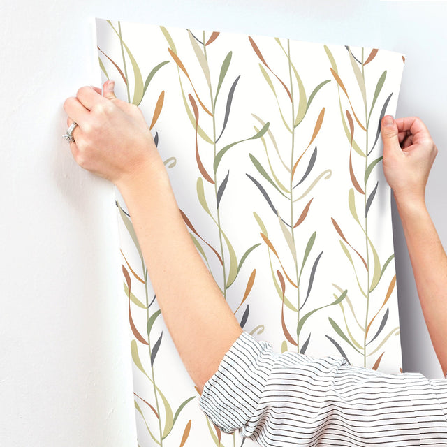 Chloe Vine Sienna Botanical Prepasted Wallpaper with Stylized Leaf Stripes - York GO8321