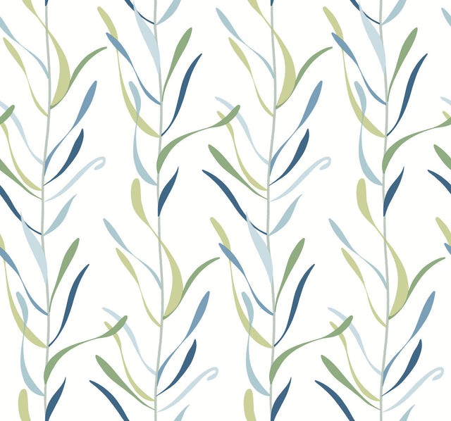 Chloe Vine Peacock Wallpaper with Botanical Stripe Motif - York GO8323