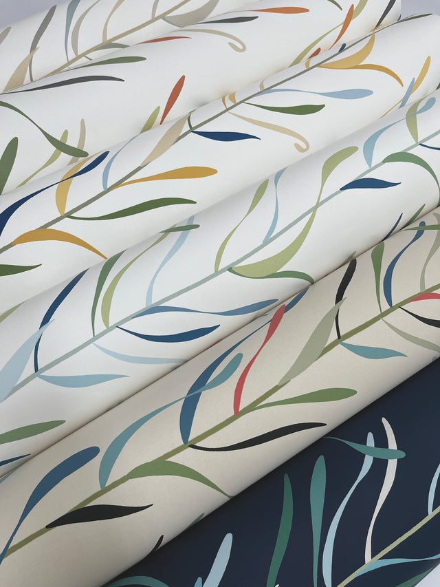 Chloe Vine Peacock Wallpaper with Botanical Stripe Motif - York GO8323