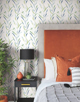Chloe Vine Peacock Wallpaper with Botanical Stripe Motif - York GO8323