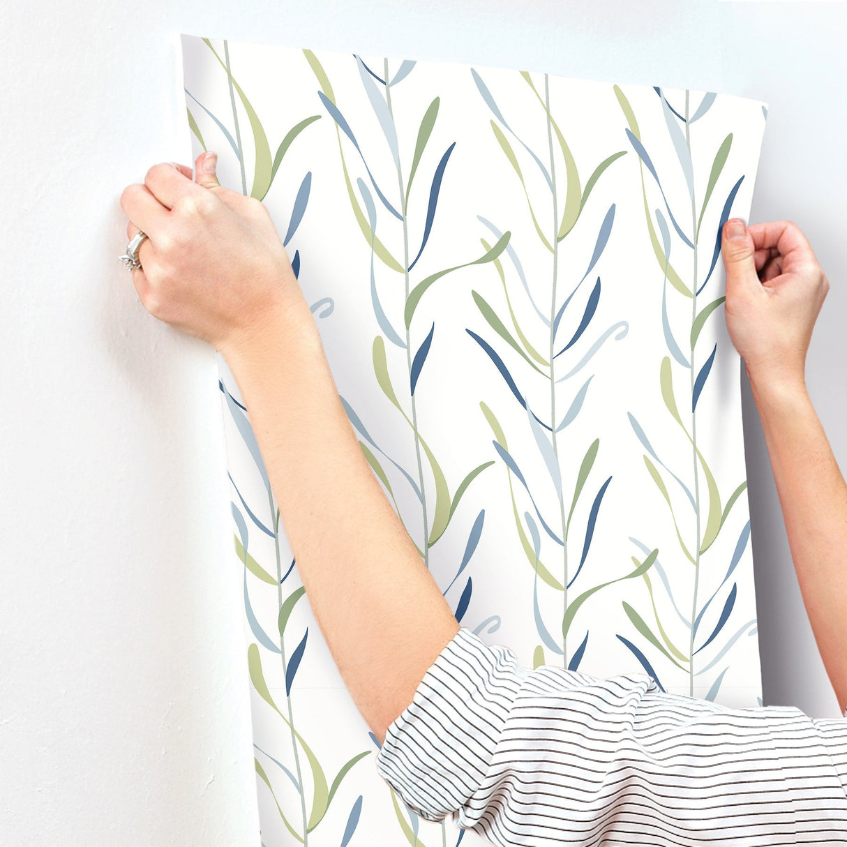 Chloe Vine Peacock Wallpaper with Botanical Stripe Motif - York GO8323