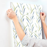 Chloe Vine Peacock Wallpaper with Botanical Stripe Motif - York GO8323