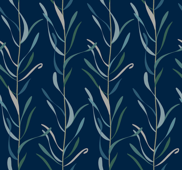 Chloe Vine Indigo Wallpaper with Botanical Vine Motif - York GO8324