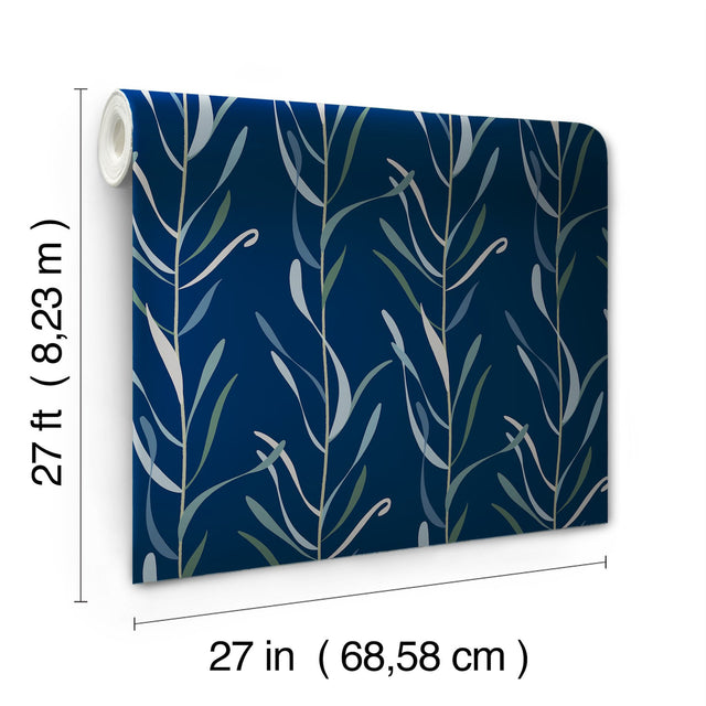 Chloe Vine Indigo Wallpaper with Botanical Vine Motif - York GO8324