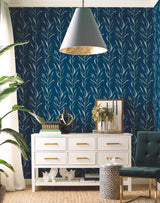 Chloe Vine Indigo Wallpaper with Botanical Vine Motif - York GO8324