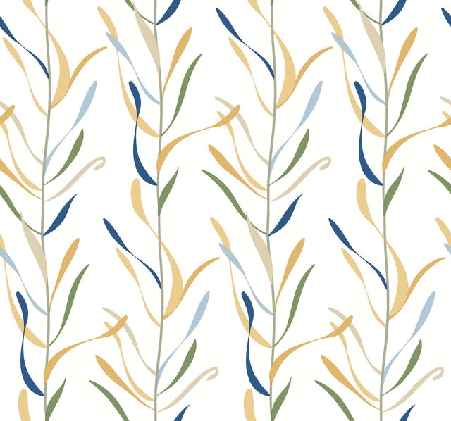 Chloe Vine Ochre Wallpaper with Striped Botanical Vine Motif - York GO8325