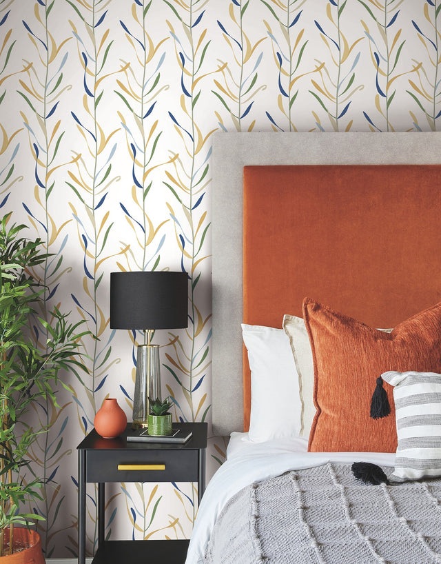 Chloe Vine Ochre Wallpaper with Striped Botanical Vine Motif - York GO8325