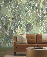Greenery Cotton Green Wall Mural with Tropical Botanical Leaf Pattern - York GO8332M