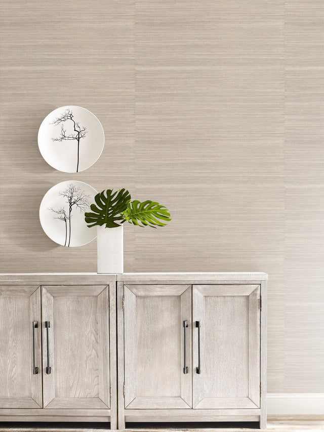 Masaka Brown Grasscloth Wallpaper with Natural String Weave Texture - York GR1043