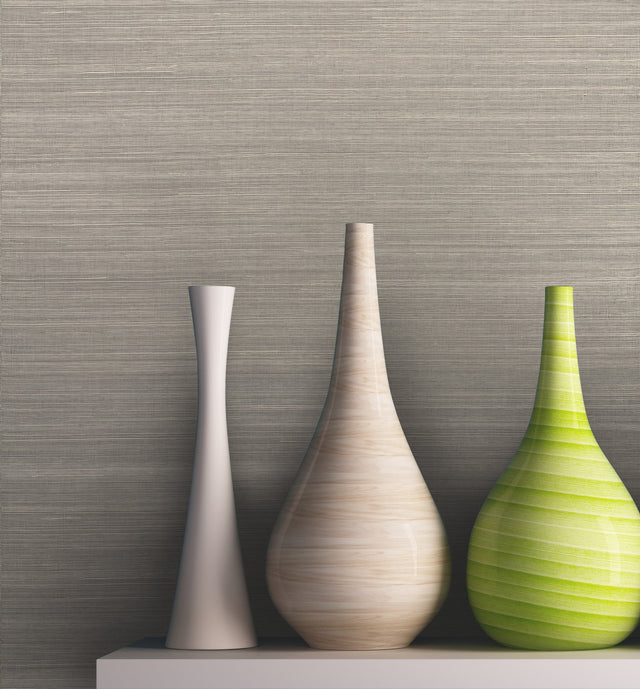 Masaka Brown Grasscloth Wallpaper with Natural String Weave Texture - York GR1043