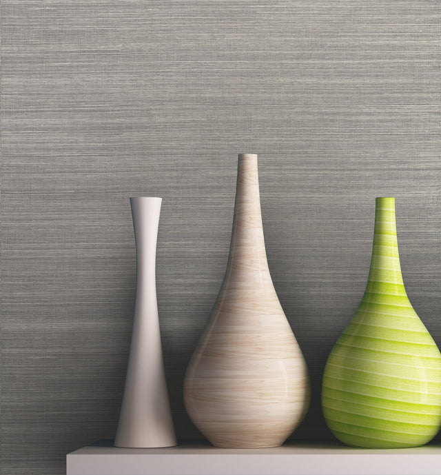 Imperial Dark Grey & Tan Grasscloth Wallpaper with Sisal Woven Texture - York GR1045