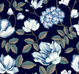 Morning Garden Navy Wallpaper with Grandmillennial Floral Pattern, Sure Strip Prepasted - York GR5902