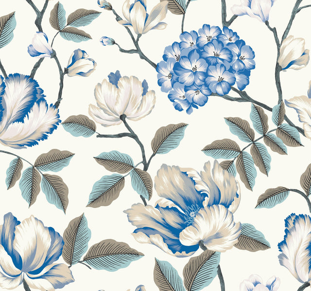Morning Garden White Wallpaper with Grandmillennial Floral Pattern - York GR5903